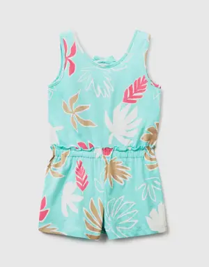 short jumpsuit with tropical print