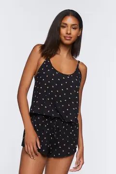 Forever 21 Forever 21 Mushroom Print Cami &amp; Shorts Pajama Set Black/Multi. 2