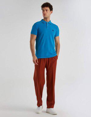 Erkek Havacı Mavi Slim Fit Kısa Kollu Polo Tshirt
