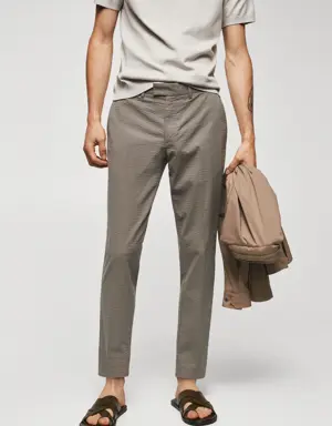 Slim-fit seersucker stretch trousers