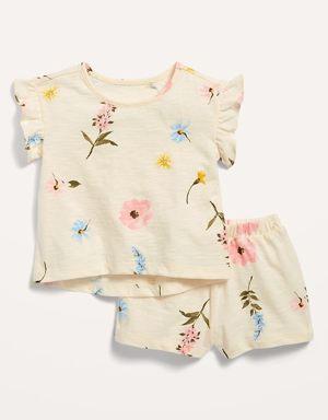 Slub-Knit Flutter-Sleeve and Shorts Set for Baby white