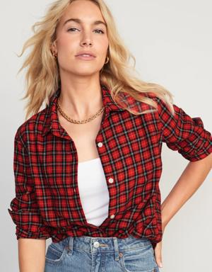 Old Navy Plaid Flannel Classic Shirt for Women red