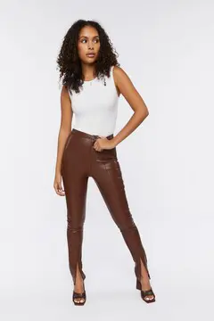 Forever 21 Forever 21 Faux Leather Split Hem Pants Brown. 2