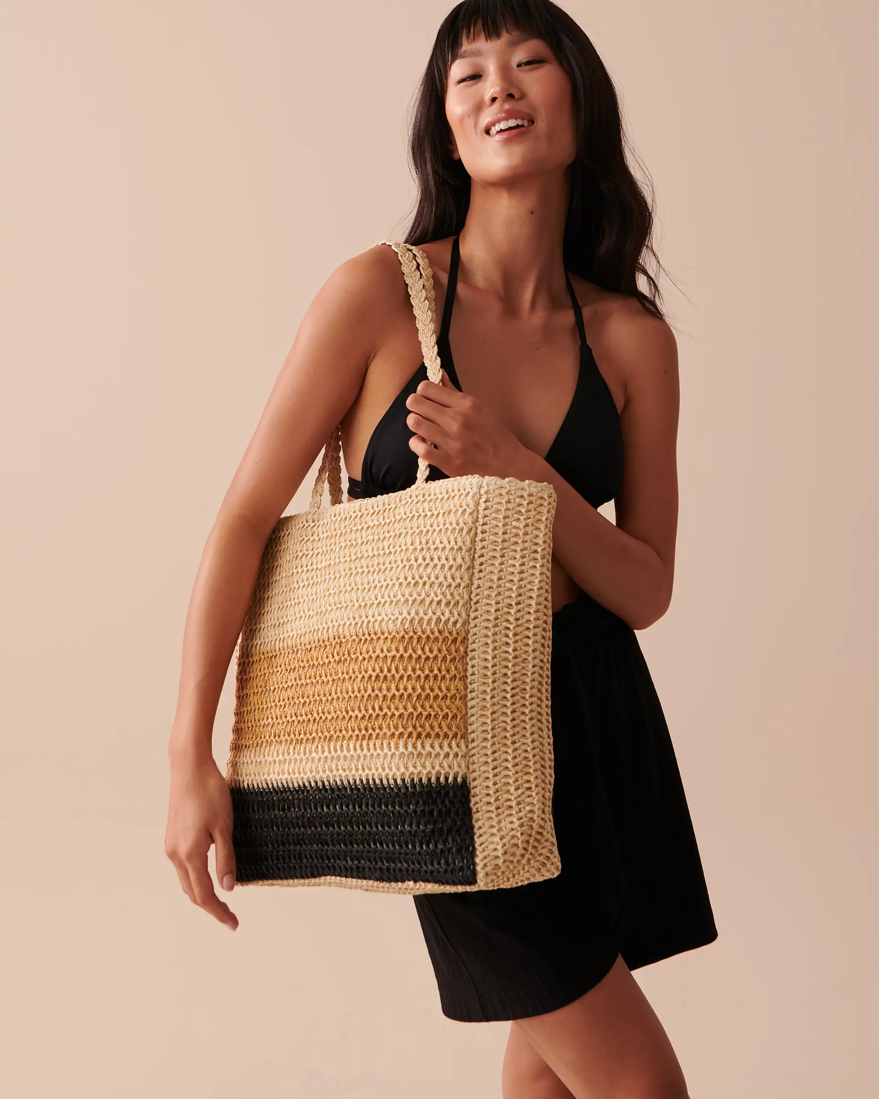 La Vie en Rose Striped Straw Bag. 1