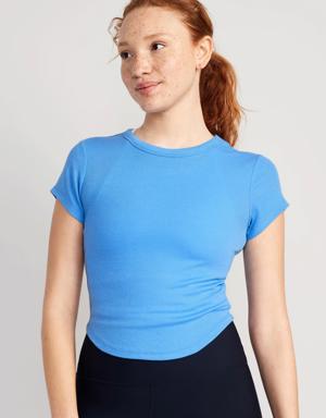 Old Navy Short-Sleeve UltraLite Cropped Rib-Knit T-Shirt for Women blue