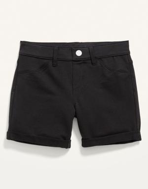 French Terry Rolled-Cuff Midi Shorts for Girls black