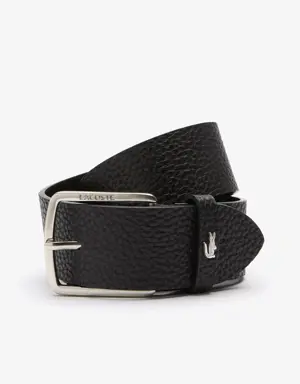 Men's Engraved Square Buckle Grained Leather Belt