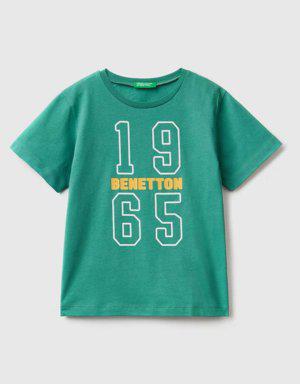 Erkek Çocuk Yeşil Benetton Yazılı T Shirt