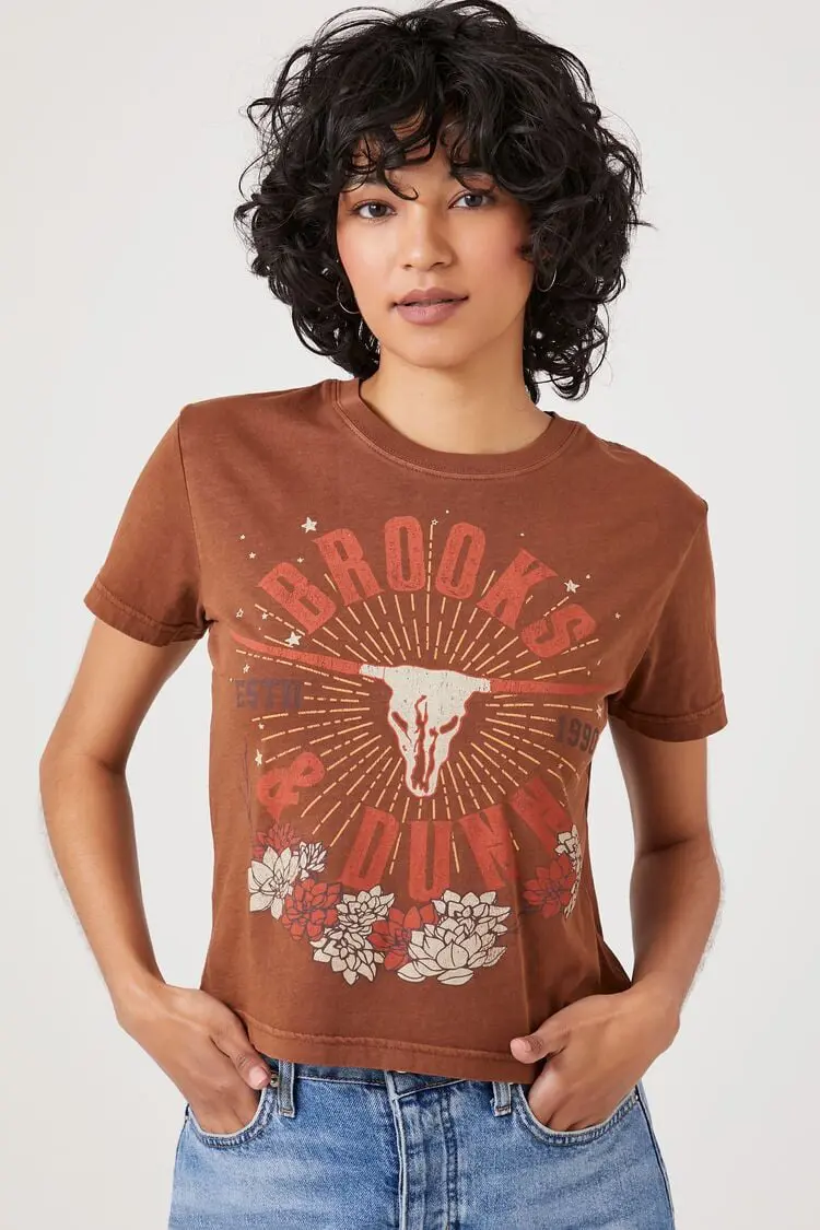 Forever 21 Forever 21 Brooks &amp; Dunn Graphic Baby Tee Brown/Multi. 1