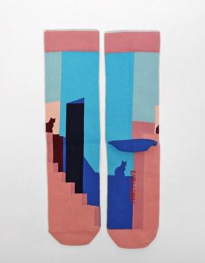 The Cat Art Soket Çorap Desenli