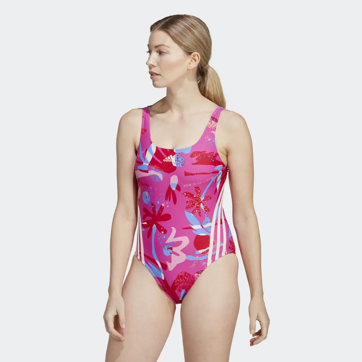 Adidas Floral 3-Stripes Swimsuit. 2