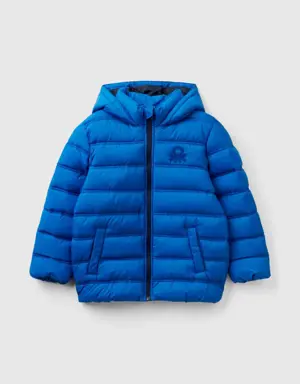 puffer jacket with hood and logo