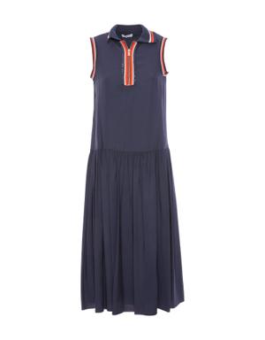 Knitwear Collar Detailed Sleeveless Navy Blue Midi Dress