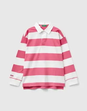 rugby polo with pink and white stripes