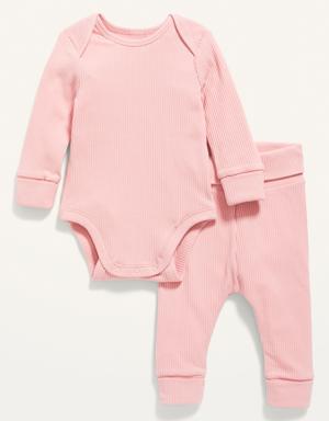 Grow-With-Me Rib-Knit Bodysuit & Leggings Set for Baby pink