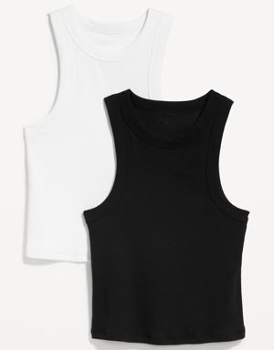 Rib-Knit Cropped Tank Top 2-Pack for Women black