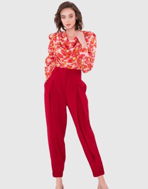 Crepe Pleated Elastic Shalwar Red Trousers