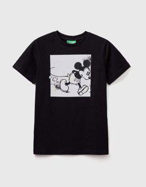 Erkek Çocuk Siyah Mickey Mouse Baskılı T Shirt