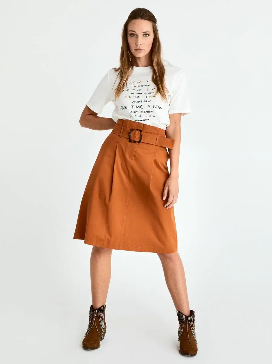 Roman Belted Brick Skirt - 4 / BRICK. 1