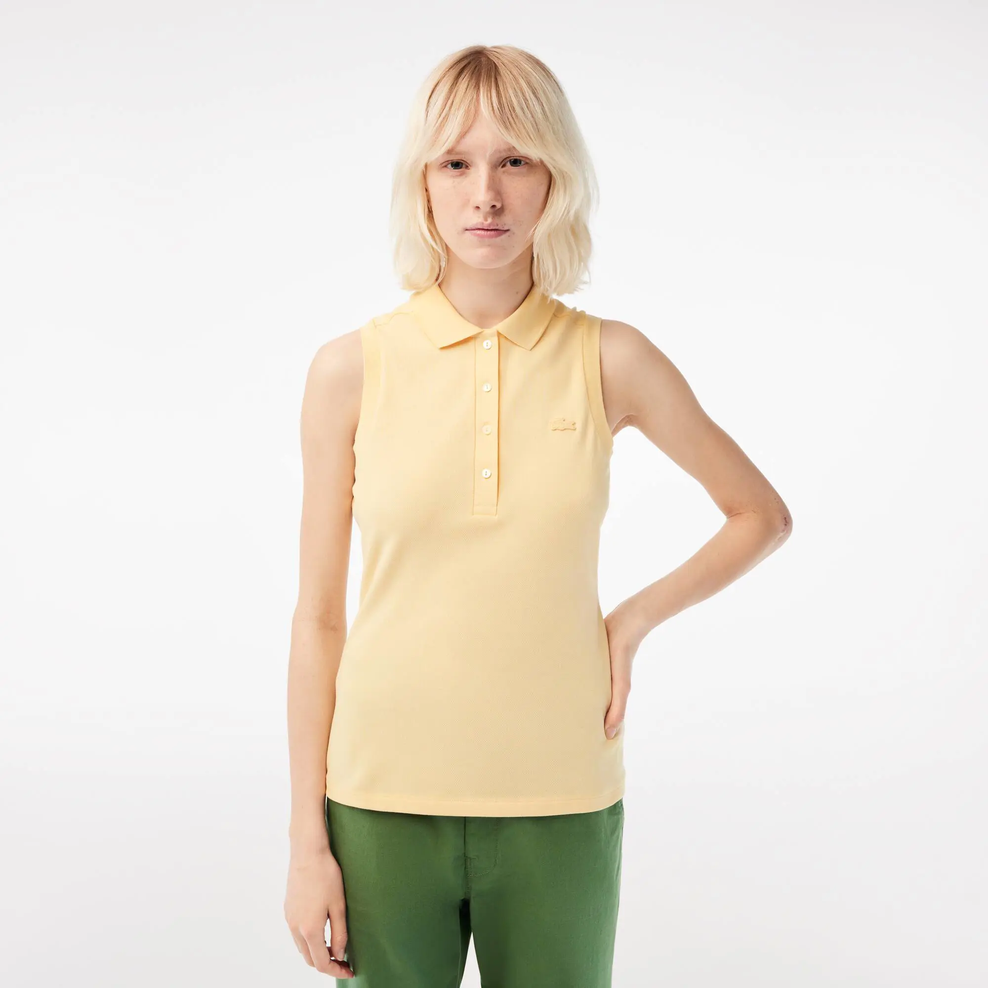 Lacoste Women's Slim Fit Cotton Piqué Sleeveless Polo. 1