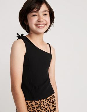 Rib-Knit One-Shoulder Tank Top for Girls black