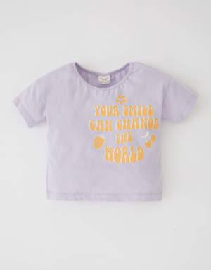 Kız Bebek Baskılı Kısa Kollu Pamuklu Tişört