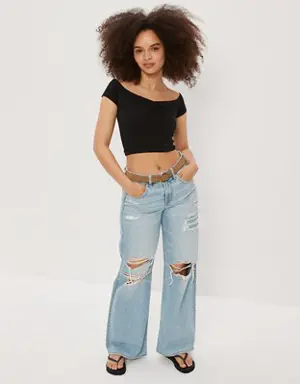 Cropped Cinch Off-the-Shoulder Tee