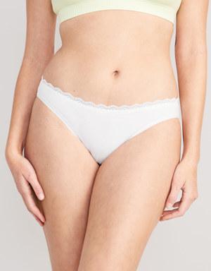 Mid-Rise Lace-Trimmed Bikini Underwear for Women white