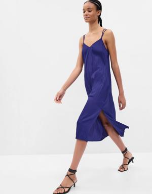 Pleated Midi Slip Dress blue