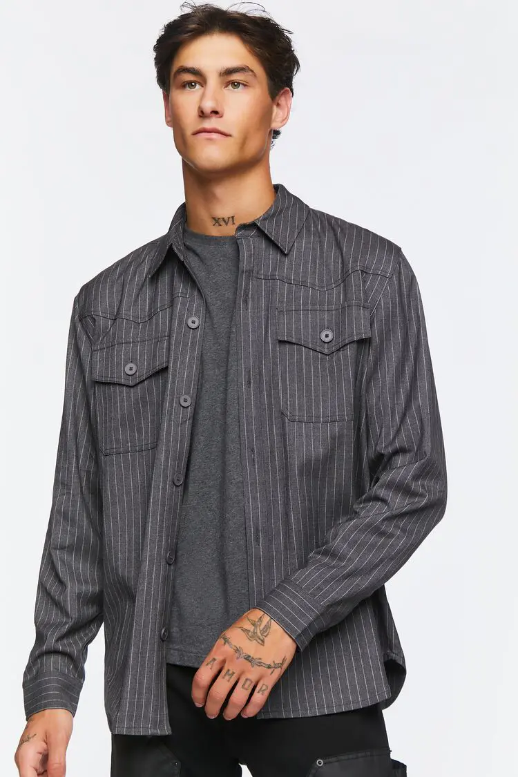 Forever 21 Forever 21 Pinstriped Long Sleeve Shirt Charcoal/White. 1