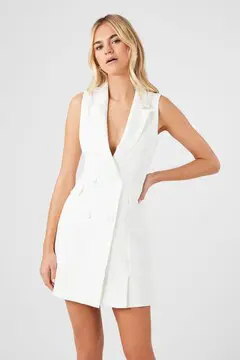 Forever 21 Forever 21 Pleated Sleeveless Blazer Dress Ivory. 2