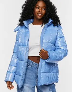 Forever 21 Hooded Puffer Jacket Sky Blue