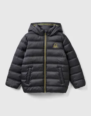 puffer jacket with hood and logo