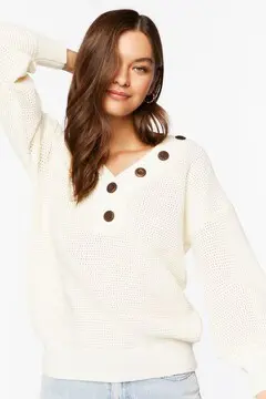 Forever 21 Forever 21 Open Knit Buttoned Sweater Cream. 2