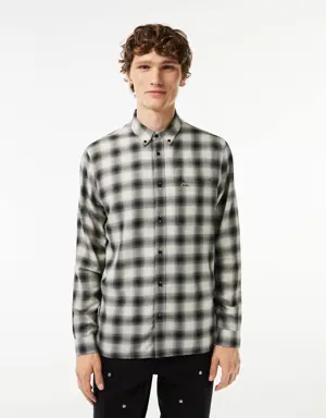 Lacoste Men's Cotton and Wool Blend Checked Flannel Shirt