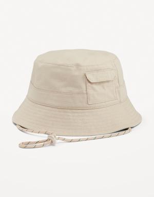 Gender-Neutral Drawstring Pocket Bucket Hat for Kids beige