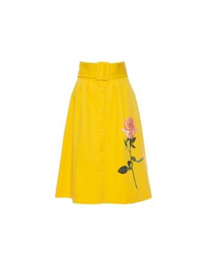Tropical Patterned Yellow Flared Skirt