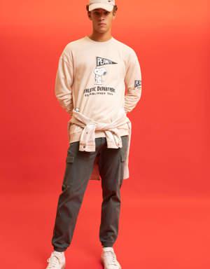 Boxy Fit Snoopy Bisiklet Yaka İçi Yumuşak Tüylü Sweatshirt