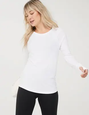 American Eagle By Aerie Thumbs Up Ribbed Long Sleeve T-Shirt. 1