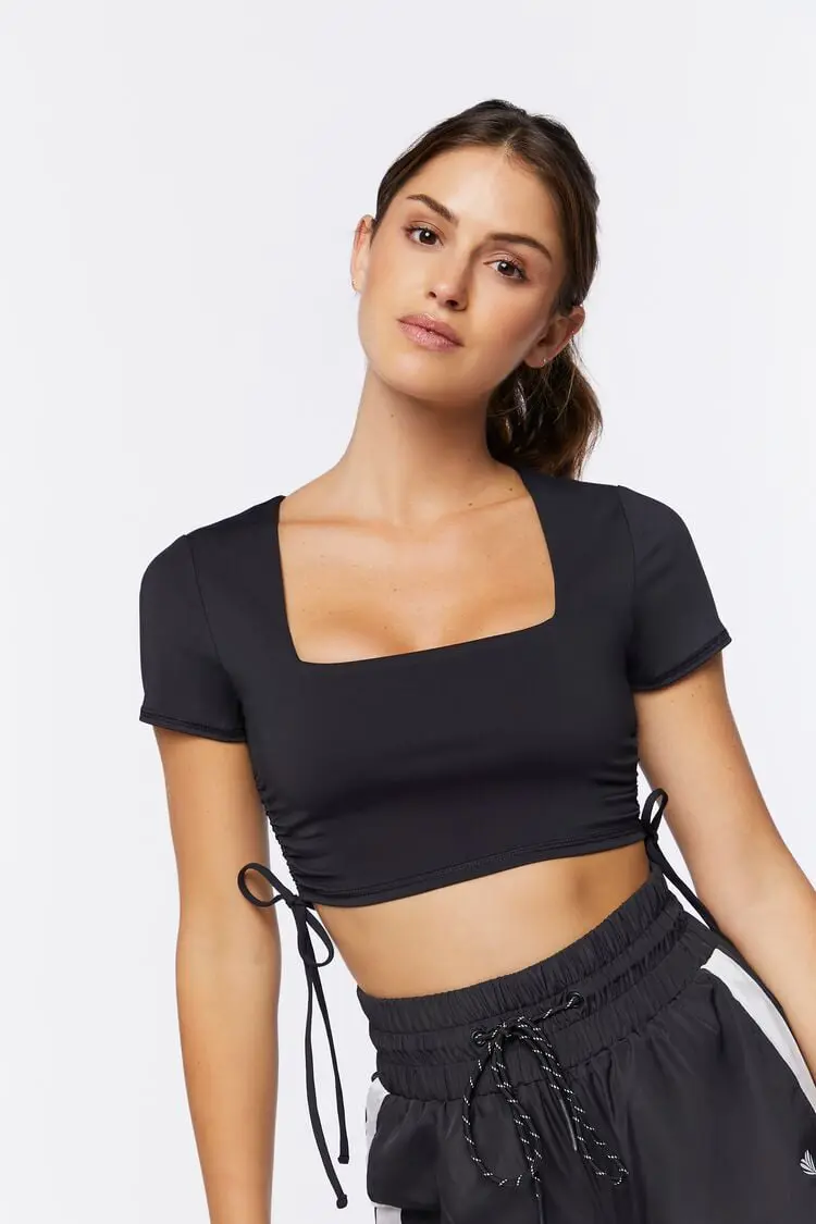 Forever 21 Forever 21 Active Ruched Drawstring Crop Top Black. 1