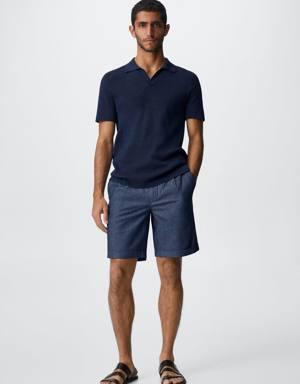 Drawstring denim Bermuda shorts