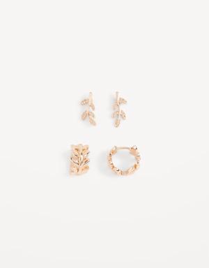 Gold-Toned Leaf Stud Earrings 2-Pack for Women gold