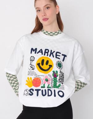 Market Studio Baskılı Oversize T-shirt