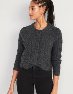 Heathered Cable-Knit Cardigan Sweater for Women gray