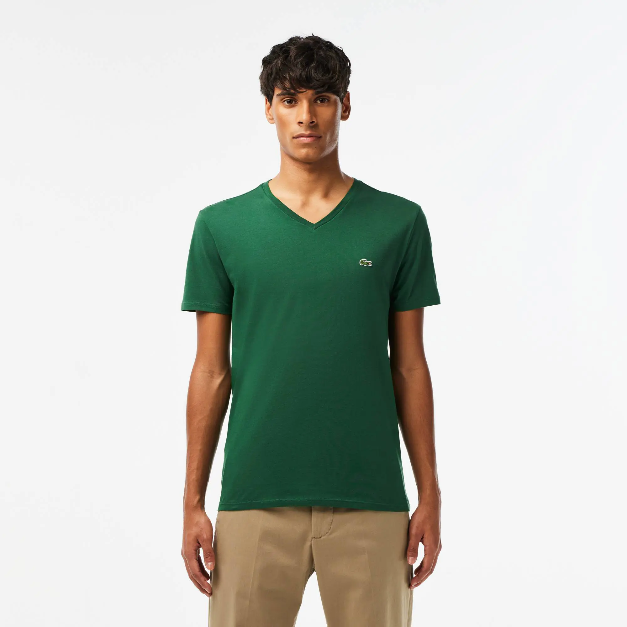 Lacoste Men's V-Neck Pima Cotton Jersey T-Shirt. 1 Lacoste Men's V-Neck Pima Cotton Jersey T-Shirt. 1