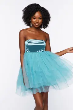 Forever 21 Forever 21 Satin Tulle Mini Dress Aqua. 2