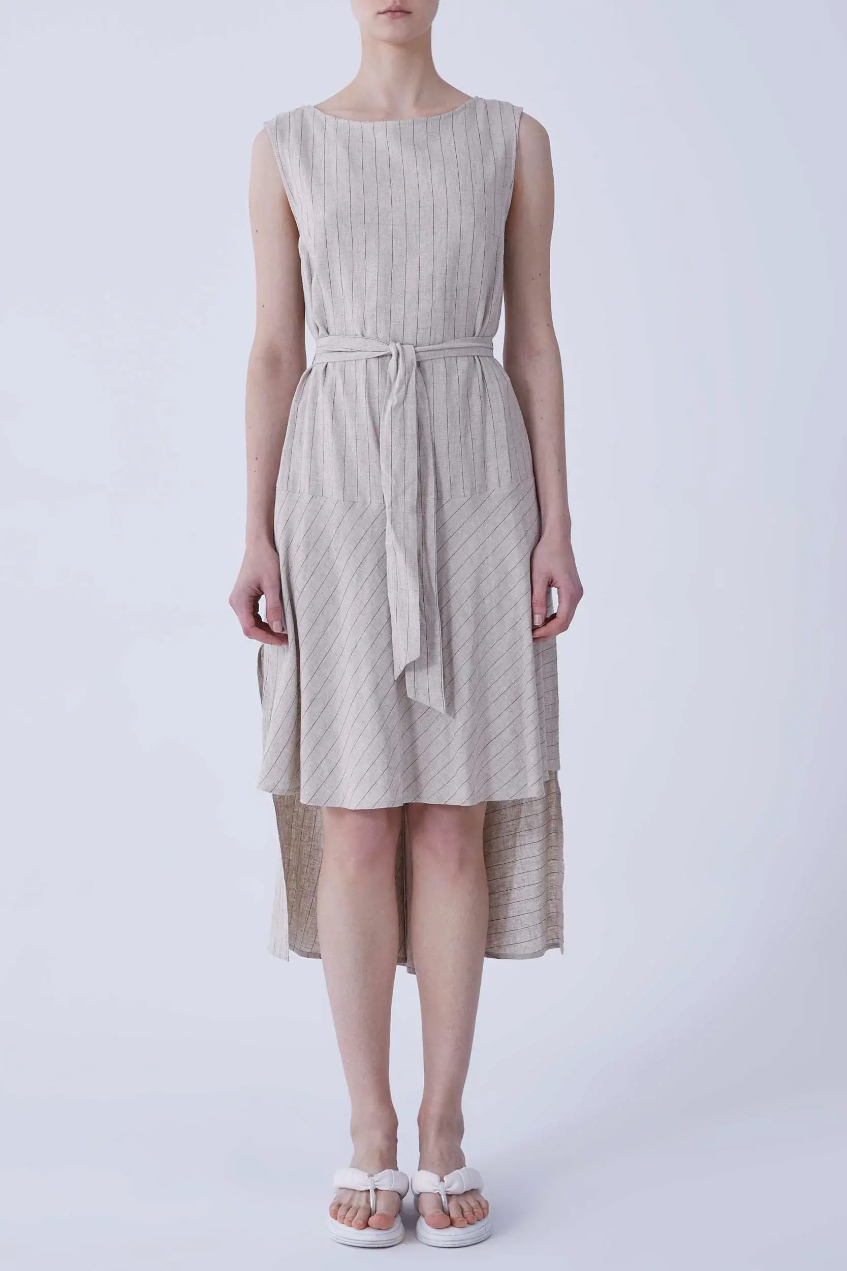 Roman Tailed Viscose Dress - 4 / BEIGE. 1