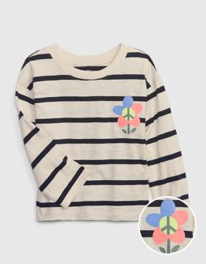 Toddler Floral Striped Shirt blue