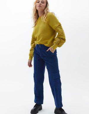 Orta Bel Straight-Fit Kadife Pantolon