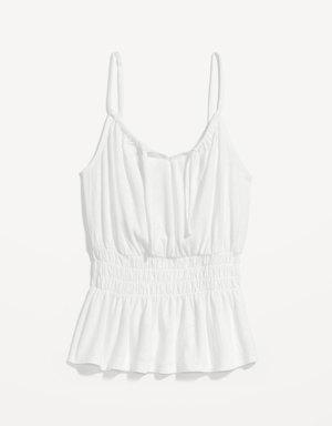 Sleeveless Linen-Blend Smocked Top for Women white